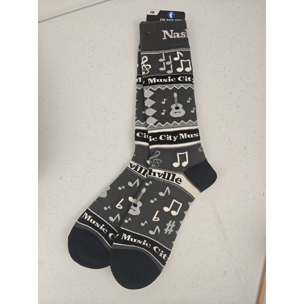 For Bare Feet Nashville Music City Socks LG-Fun Dress Country Rock Novelty